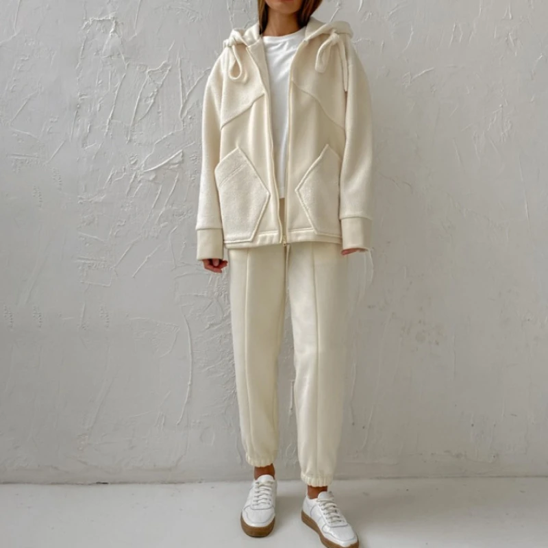 

Women Casual Sporty Hooded Sets 2025 Long Sleeve Hoodies Zipper Top Women'S Two Piece Set Long Straight Pants Streetwear Autumn