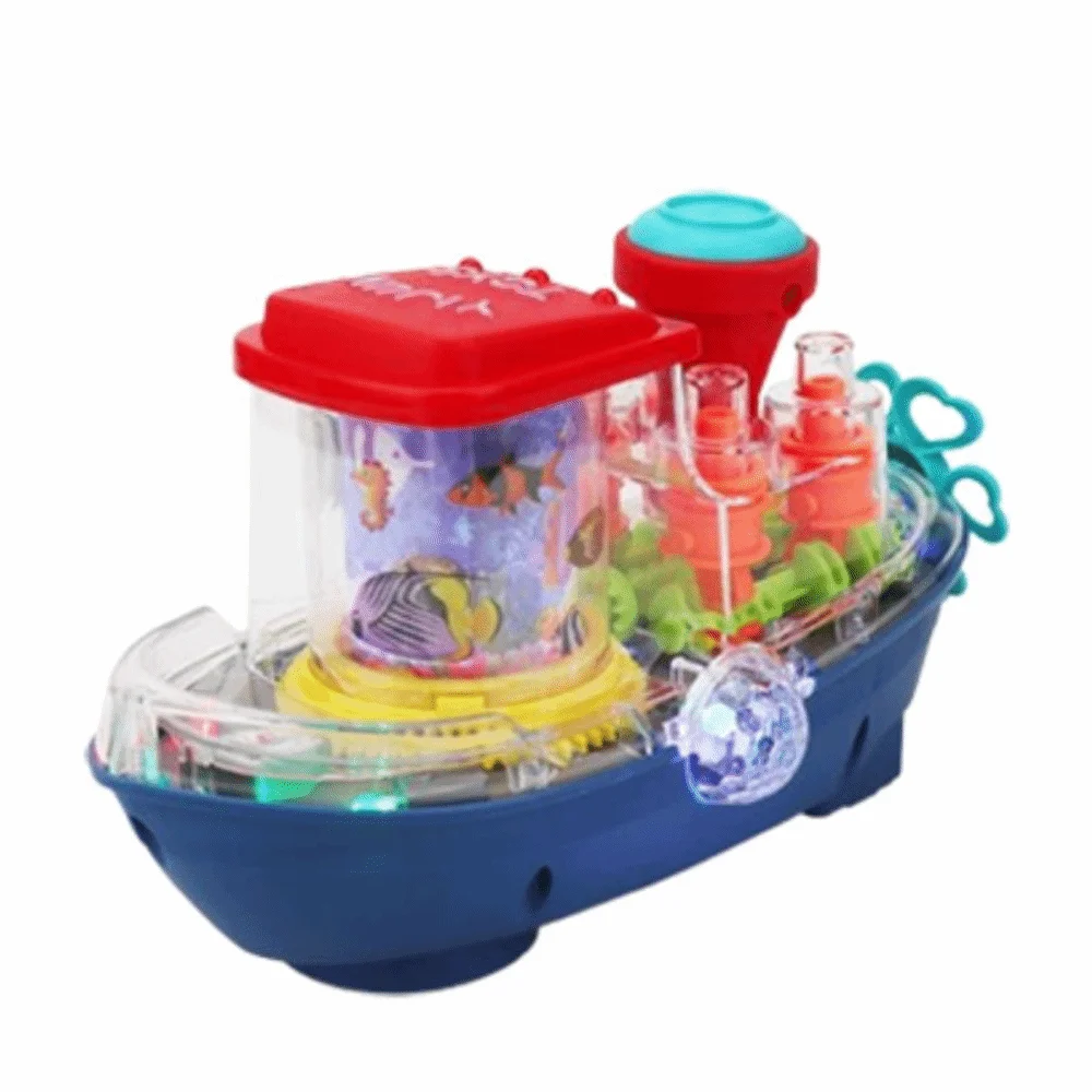 Baby Educational Toys Plastic Transparent Gear Mechanical Car Sound Light Electric Moving Boat Musical Ship Gift