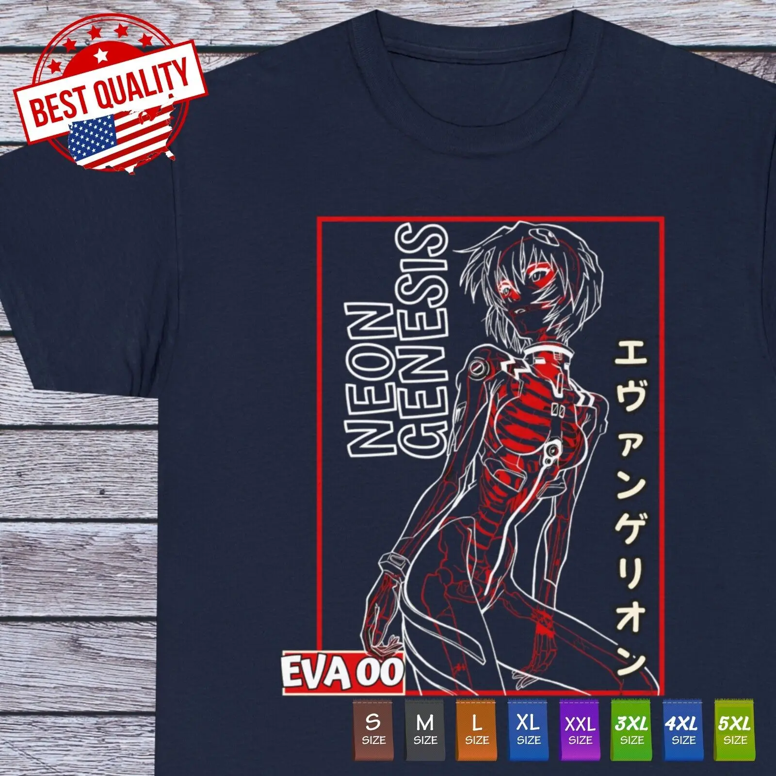 Rei Ayanami T Shirt  Girl Japanese Anime Manga Neon Genenesis