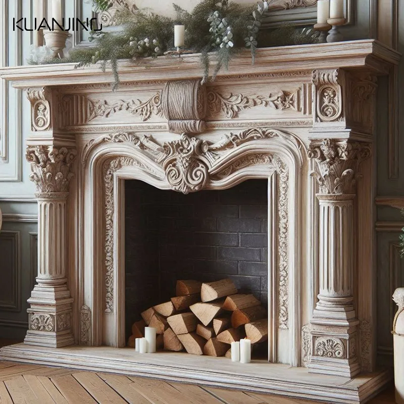Indoor/Outdoor French Freestanding Surround Marble Mantel Hand Carved Modern Luxury Heating Decorative Living Room Kitchen Villa