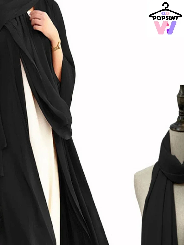 Imagem -04 - Abaya Vestido Cardigan com Lenço na Cabeça Camadas Duplas sobre o Tamanho Manga Longa Babado Caftan Muçulmano Islamismo Chiffon Criptografado Venda