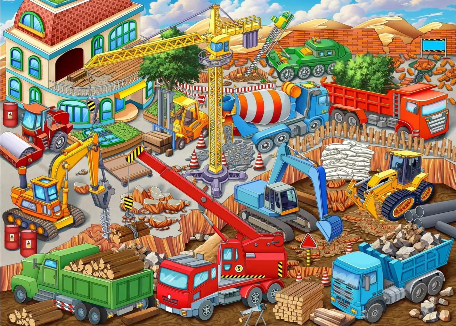Kids Education Wallpaper - Cartoon Construction Site Vehicle Jigsaw Puzzle,