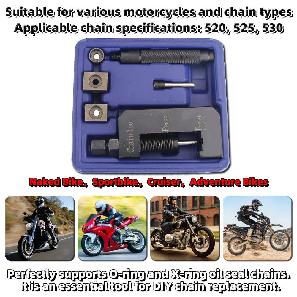 

Motorcycle Chain Riveting Tool Set Suitable for 520, 525, 530 Model X or O-Ring Chain rivet tool Splitter Breaker accessories