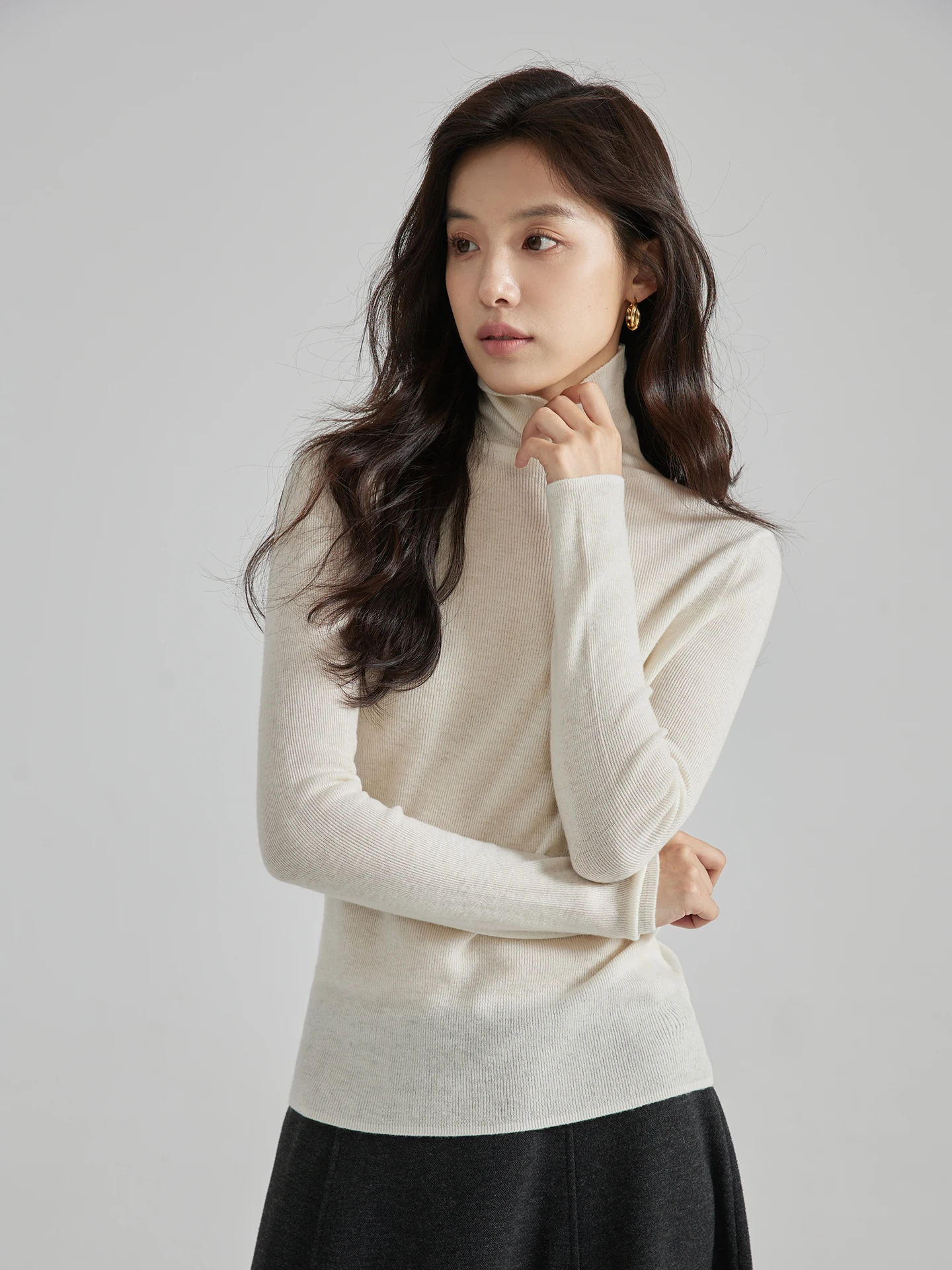 

Осень-зима женский вязаный свитер High Ne из полной шерсти простой базовый слой irt для поездок на работу Slim Fit длинный све цвет