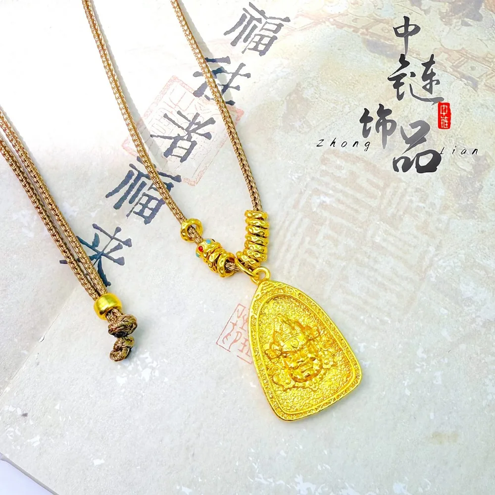 Triangle yellow god of wealth pendant new Chinese style yellow god of wealth King Kong pestle coil 9999gold