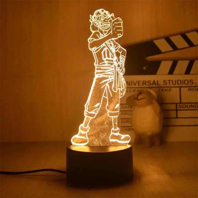 Anime uma peça luffy 3d led night light roronoa zoro nico navio pirata figuras candeeiro de mesa decoração presente do feriado