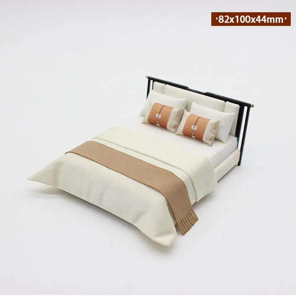 High Quality 1:20 Dollhouse Miniature Bed Mini DIY Bedroom Furniture Simulated Furniture Dollhouse Decoration