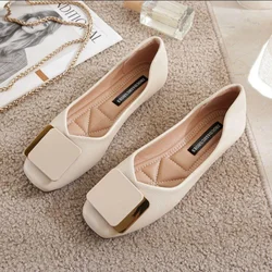 Flat Shoes Women 2023 New Fashion Square Breathable Casual Black Comfortable Work Shoes Soft Large Size Women's Shoes