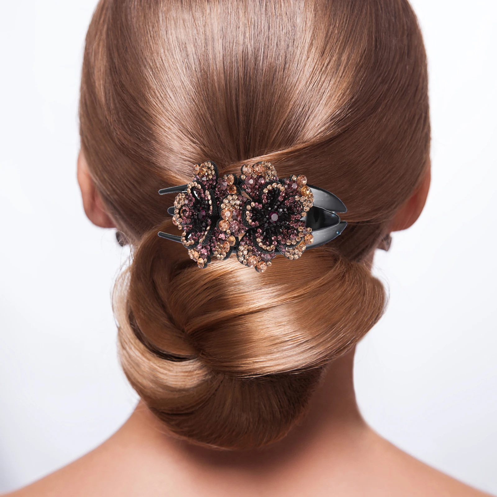 

Flower Hair Barrette with Sparkly Rhinestones Strong Hold for Medium to Thick Hair Stylish Bun Clip for Women Daily Use