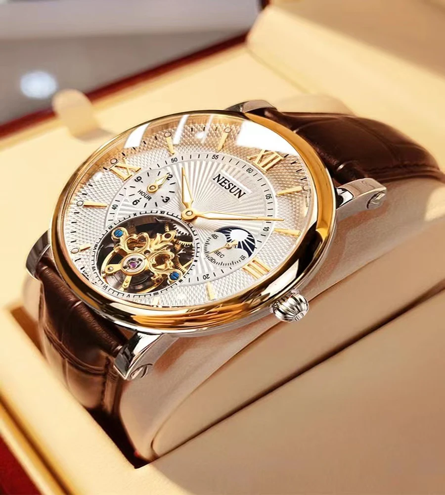 

мужские часы nesun, полностью автоматические светящиеся многофункциональные мужские часы, джентльменские механические наручные часы для мужчин