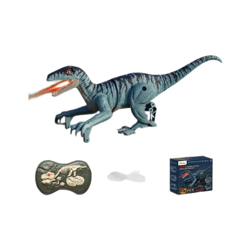 Velociraptor eléctrico con control remoto para niños, juguete de dinosaurio con efecto de sonido de simulación, 2,4G