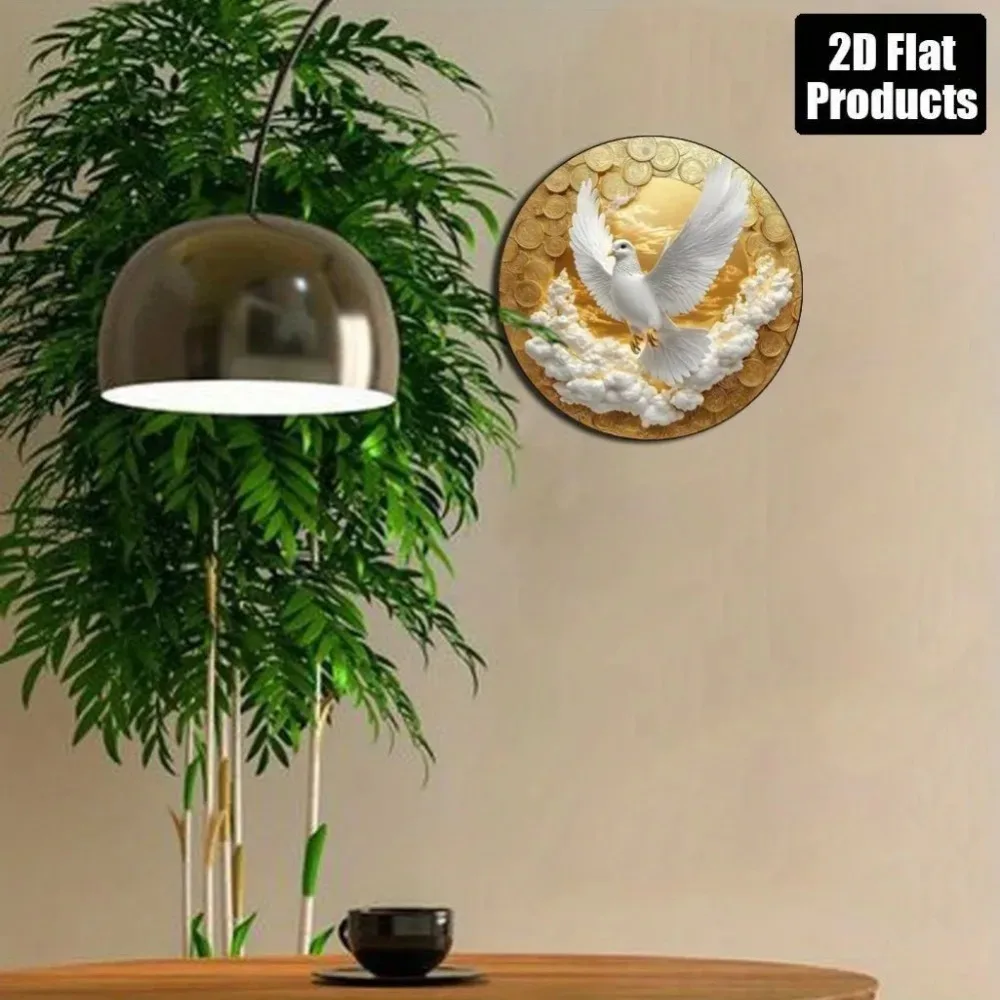 لوحة فنية جدارية من الألومنيوم على شكل حمامة بيضاء عتيقة والعملات الذهبية مقاس 8 × 11 بوصة - ديكور غروب الشمس في المنزل والمكتب هدية عيد الميلاد #6