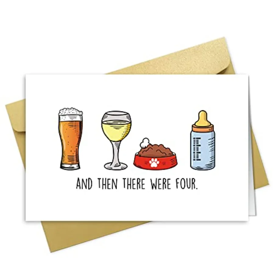 Tarjeta divertida para Baby Shower, nueva tarjeta bonita para bebé para nueva mamá, papá, tarjeta de felicitación para pareja y luego había cuatro