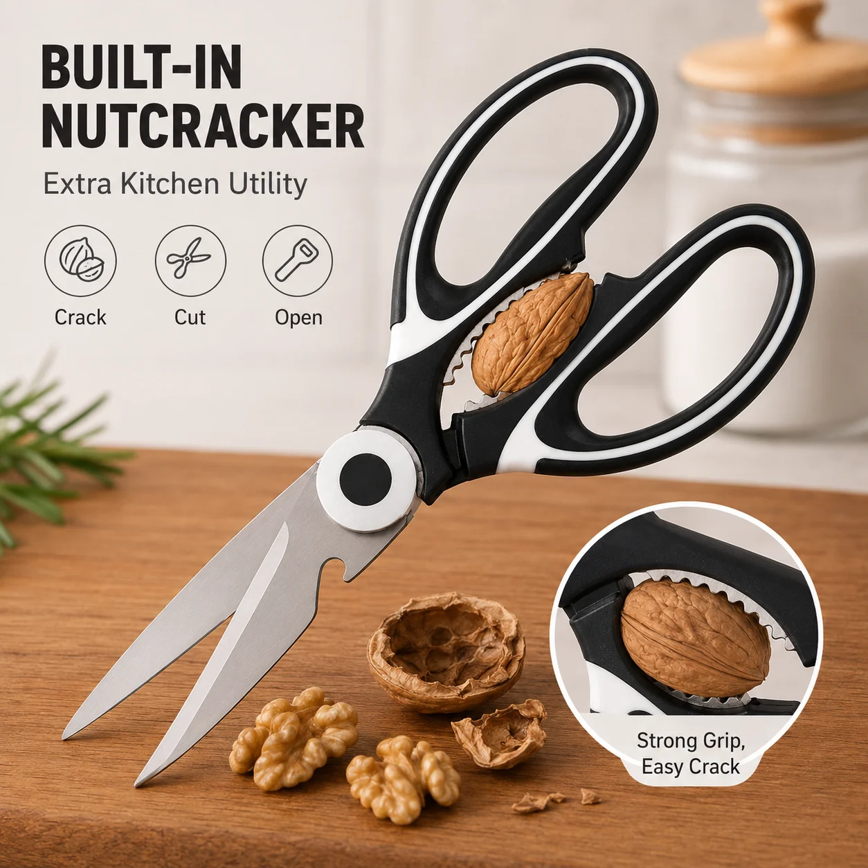Multi-Functional Stainless Steel Kitchen Scissors Heavy Duty Poultry Shears for Chicken Duck Fish Bones, Nut Cracker Food Cutting Tool, Sharp Anti-Rust Household Cooking Scissors for Meat, Vegetables & Kitchen Use