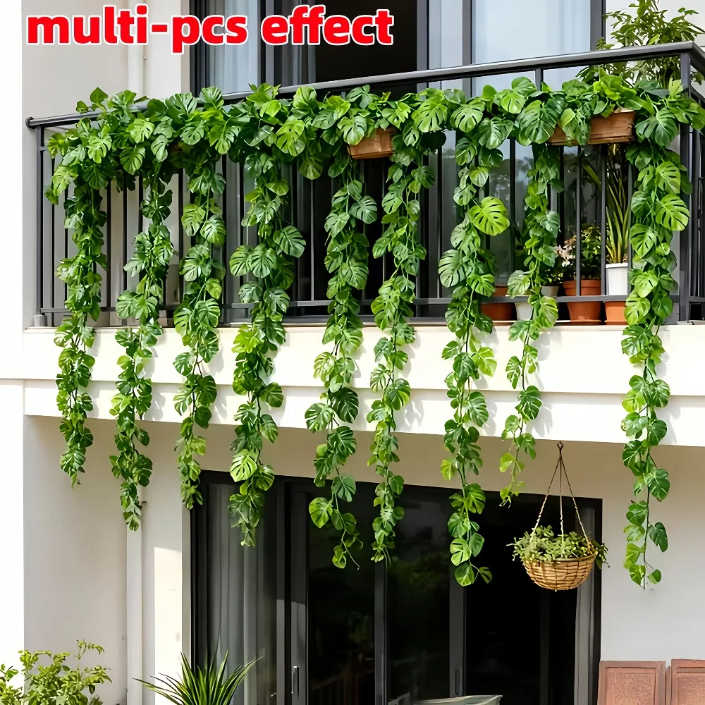 4-teiliges Set Künstliche Hängepflanzen, Tropische Kunstpflanzen, Plastik-Monstera-Blätter, Schildkrötenblätter für Garten- und Hochzeitsdekoration 2026 – Detail 4