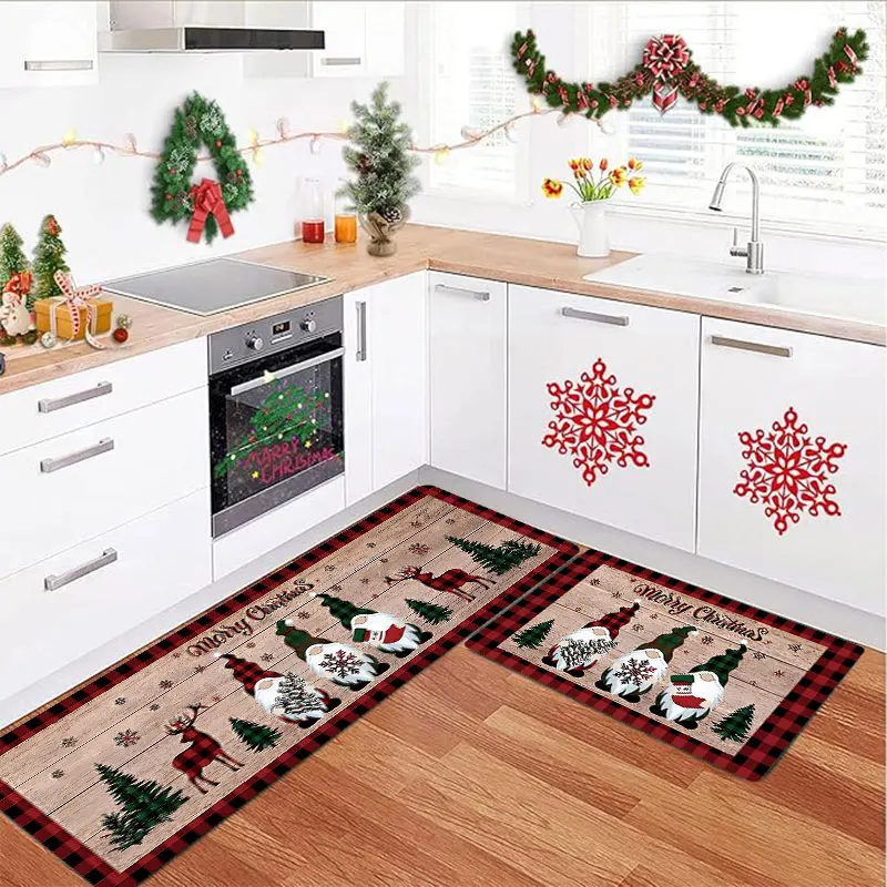 

Christmas kitchen rug, made of flannel, soft and comfortable, washable, suitable for bedroom and dining room