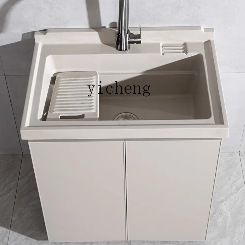 Aluminum Alloy Balcony Laundry Cabinet Laundry Pool Small Unit Laundry Desk Wash Sink with Rubbing Board