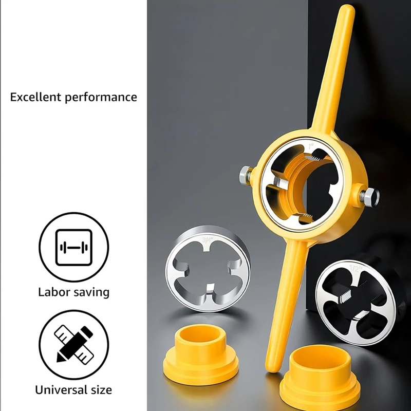 6Pcs NPT Die Set, PVC Thread Maker Tool, Pipe Threader Plumbing Tool, Manual NPT Round Die Set For PVC Pipe, Yellow