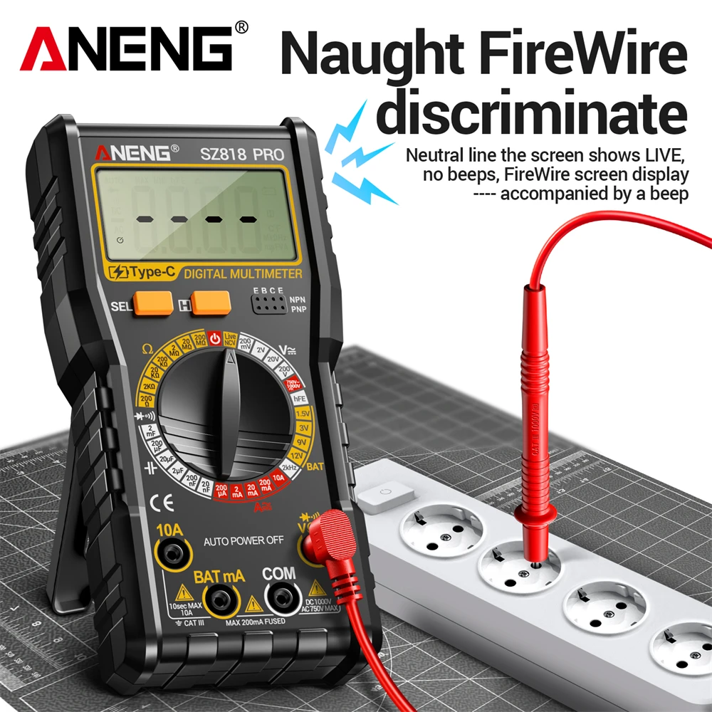 ANENG SZ818  AC/DC Voltage NCV  Ammeter Voltmeter hFE triode Capacitor Test Tools Rechargeable Digital Multimeters Professional