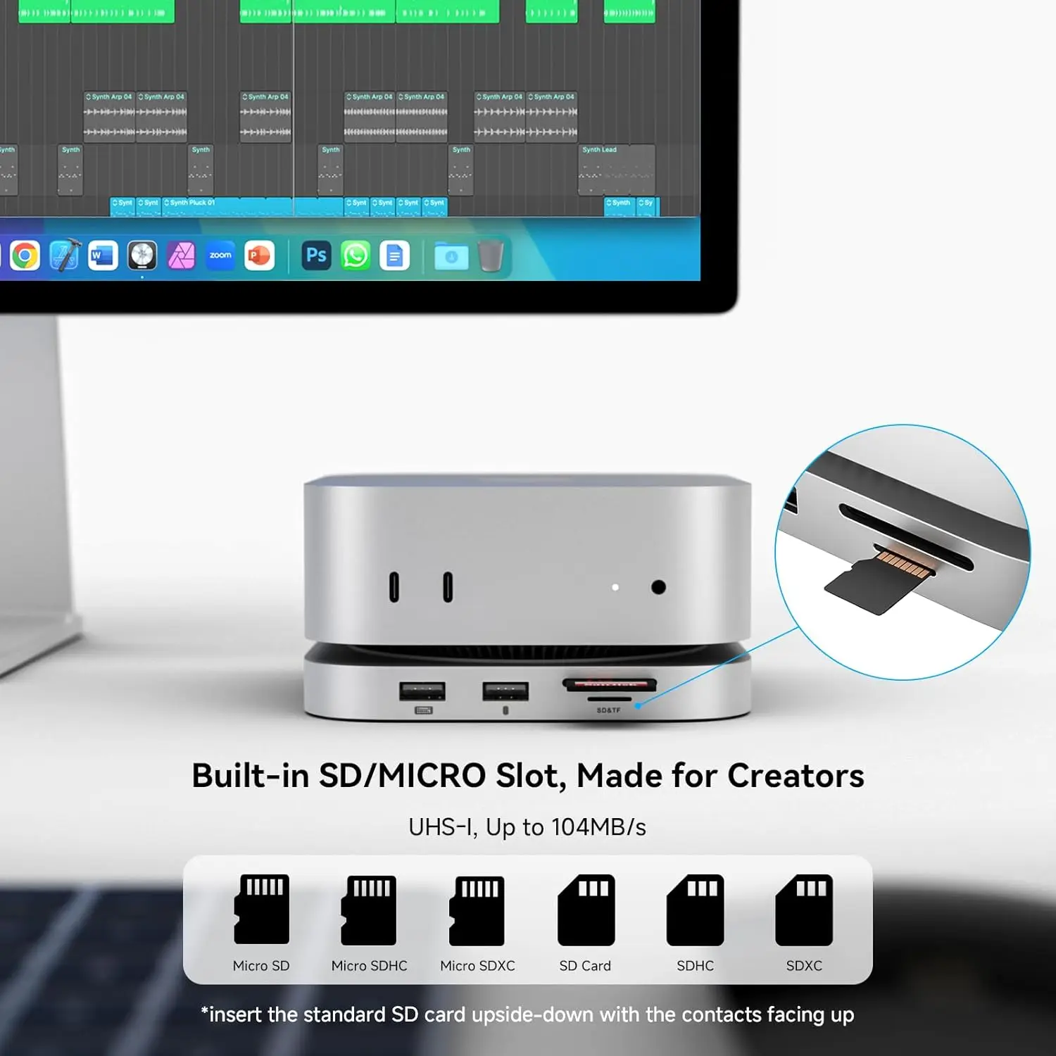Dock Minisopuru Mac mini M4 dengan HDMI 4K@60, Enclosure SSD M.2 NVMe 8TB, Hub Stand Mac mini untuk Mac mini M4 dan M4 Pro 2024