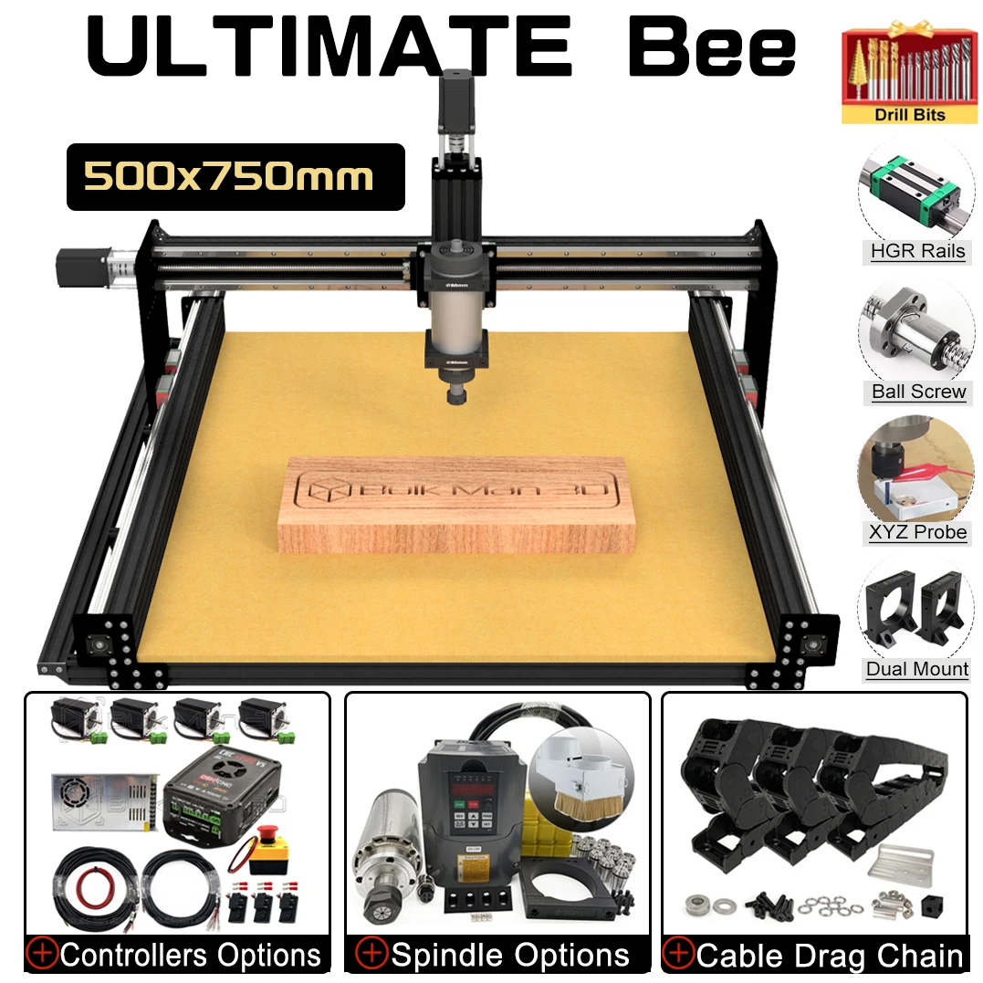 

20%off BulkMan3D Black 500x750mm ULTIMATE Bee CNC Router Full Kit Upgrade Ball Screw Quiet Transmission Wood Engraving Machine