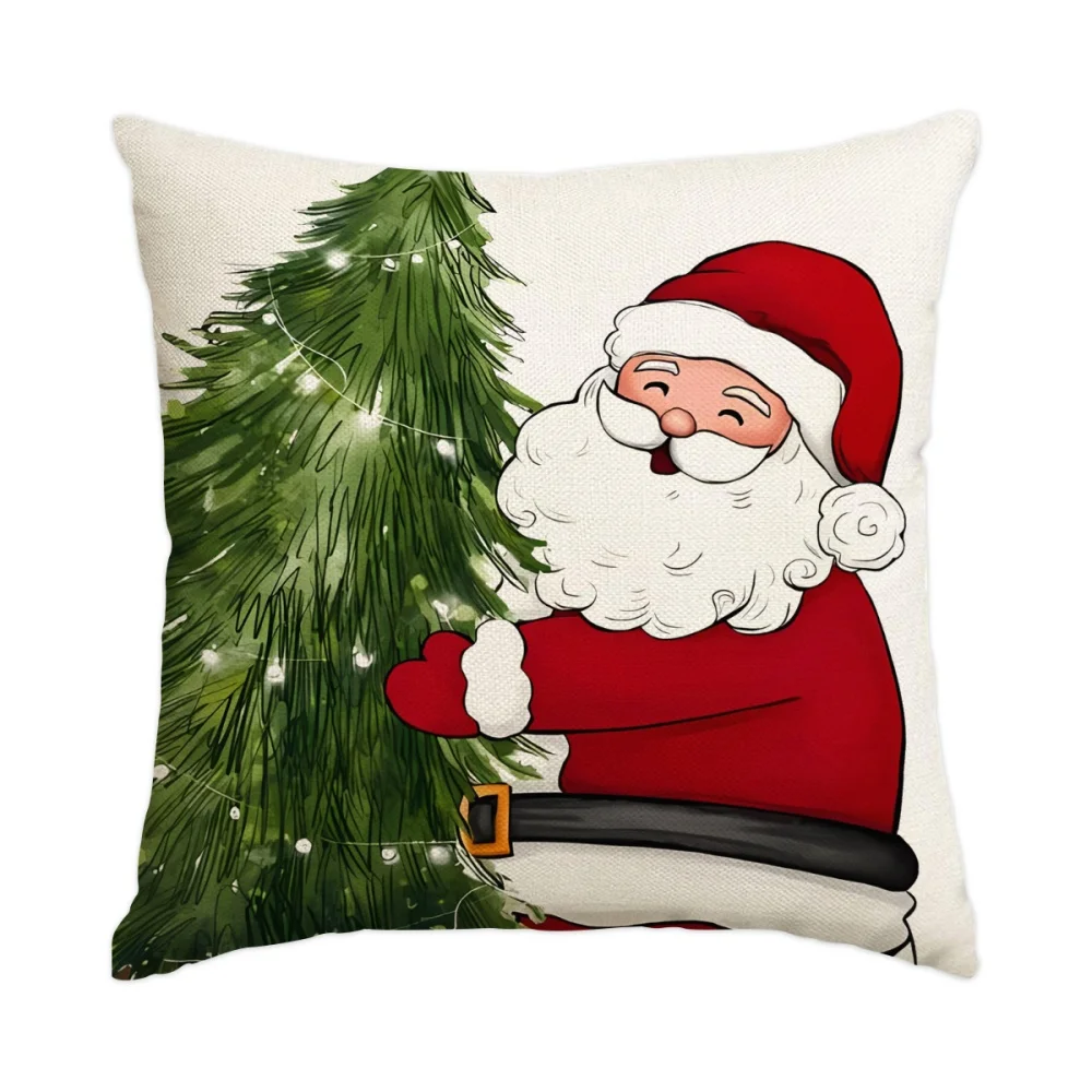 1Pc Retro Christmas Throw Pillow, Santa Claus, Christmas Tree Pattern - Double-Sided Design, Soft Plush Cushion with Insert