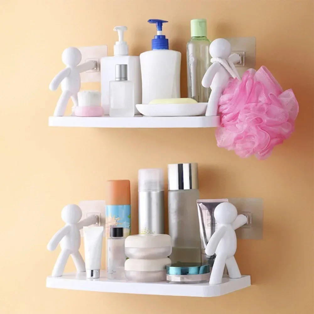 Cosmetic Toilet Organizer Home Kitchen PP Plastic Rack Self-adhesive Shampoo Shelves Shower Towel Rack for Bathroom Kitchen Room