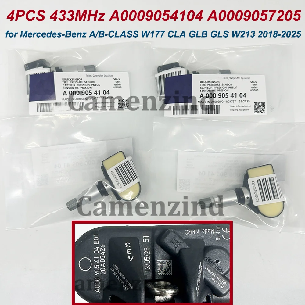 

4 шт. A0009054104 0009054104 433 МГц TPMS датчик давления в шинах для Mercedes-Benz A B-CLASS W177 CLA GLB A0009052102 0009052102