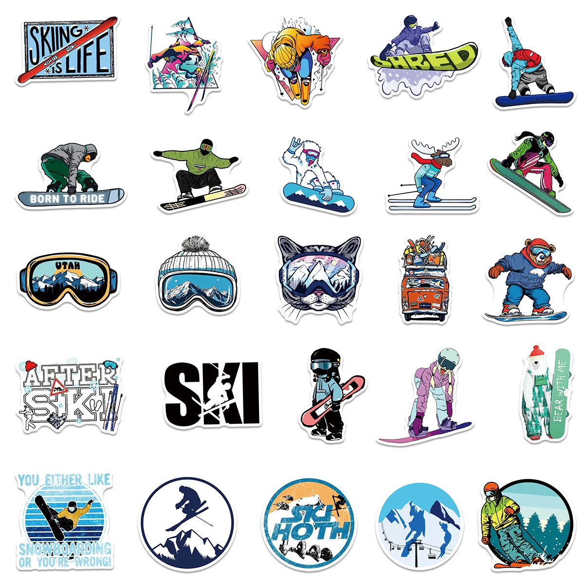 Autocollants Graffiti de ski de dessin animé, 50 pièces, décoration créative, étui de téléphone portable, valise, iPad, jouets imperméables pour enfants, cadeaux