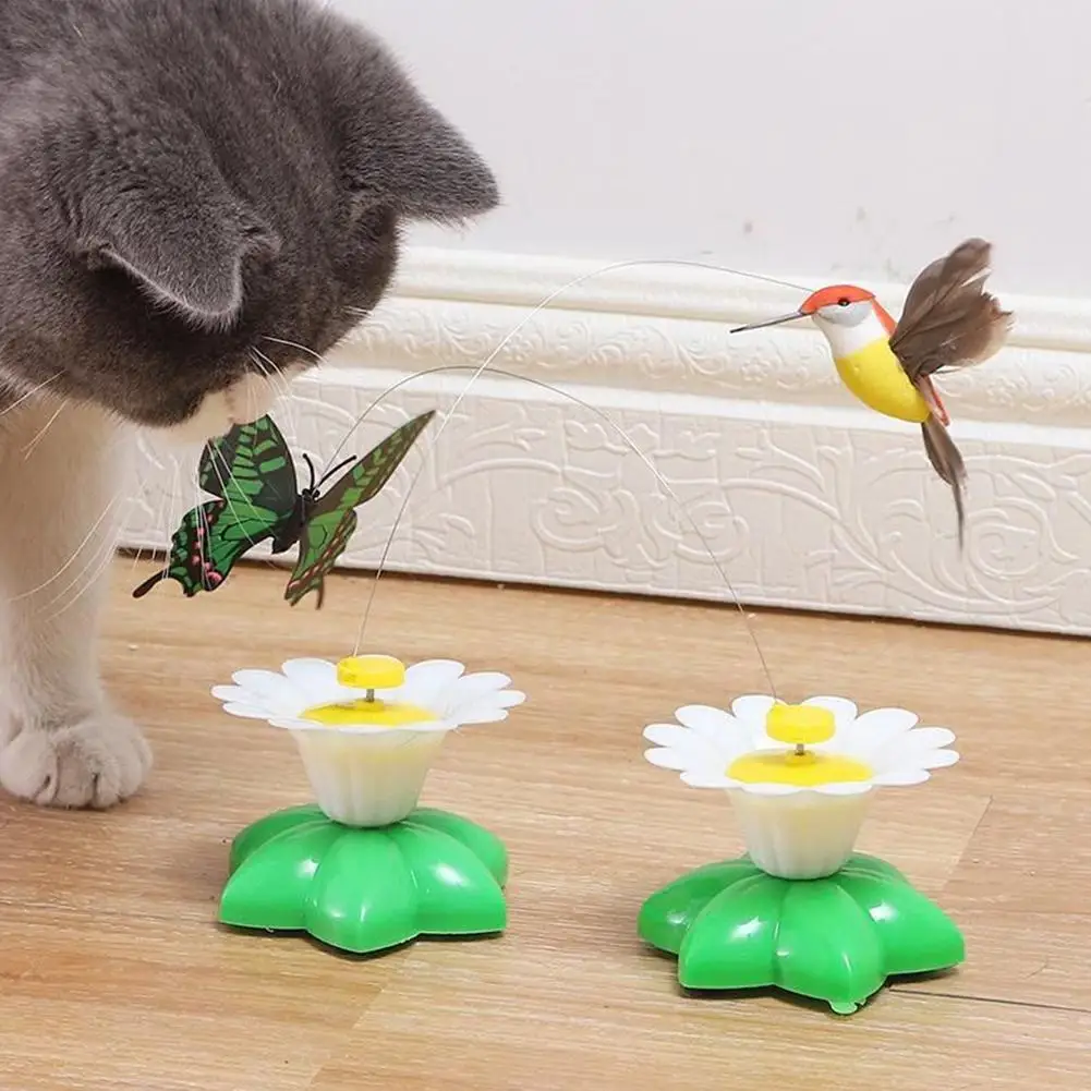 Random Color Rotating Electric Butterfly, Hummingbird Pet Product Rotating Around Flowers To Cats And Butterflies Pet Toys