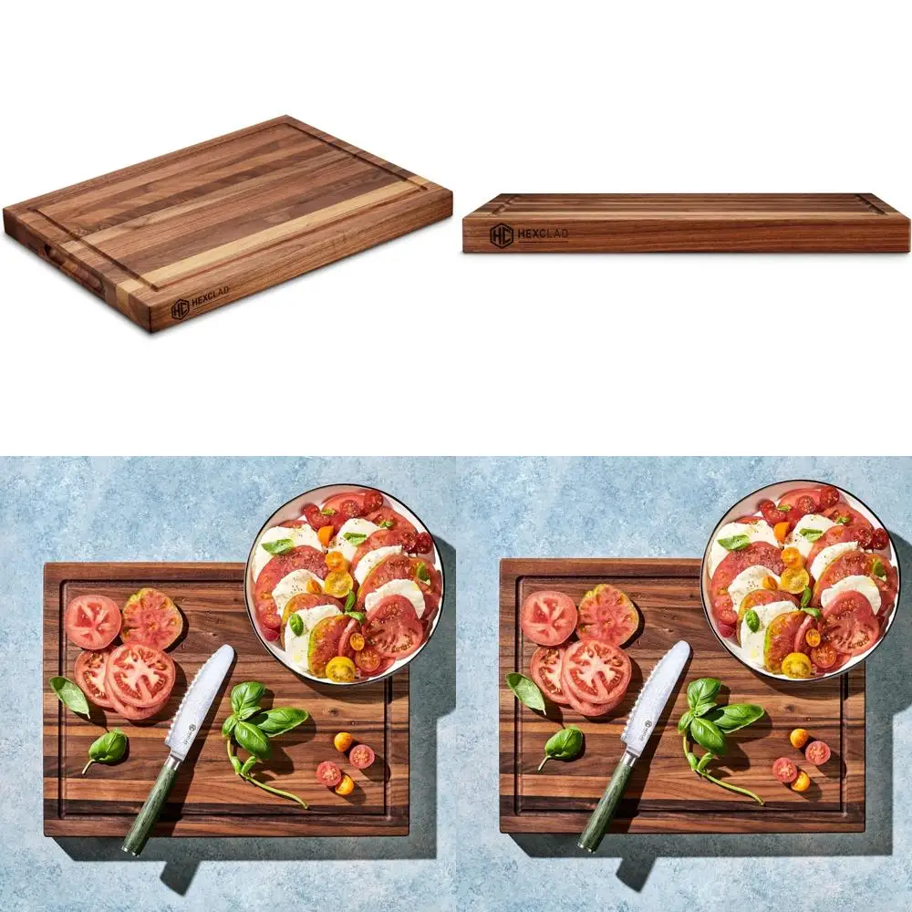 

Double-Sided Walnut Cutting Board with Juice Groove and Recessed Handles - Durable, Scratch-Resistant Hardwood for Kitchen Use