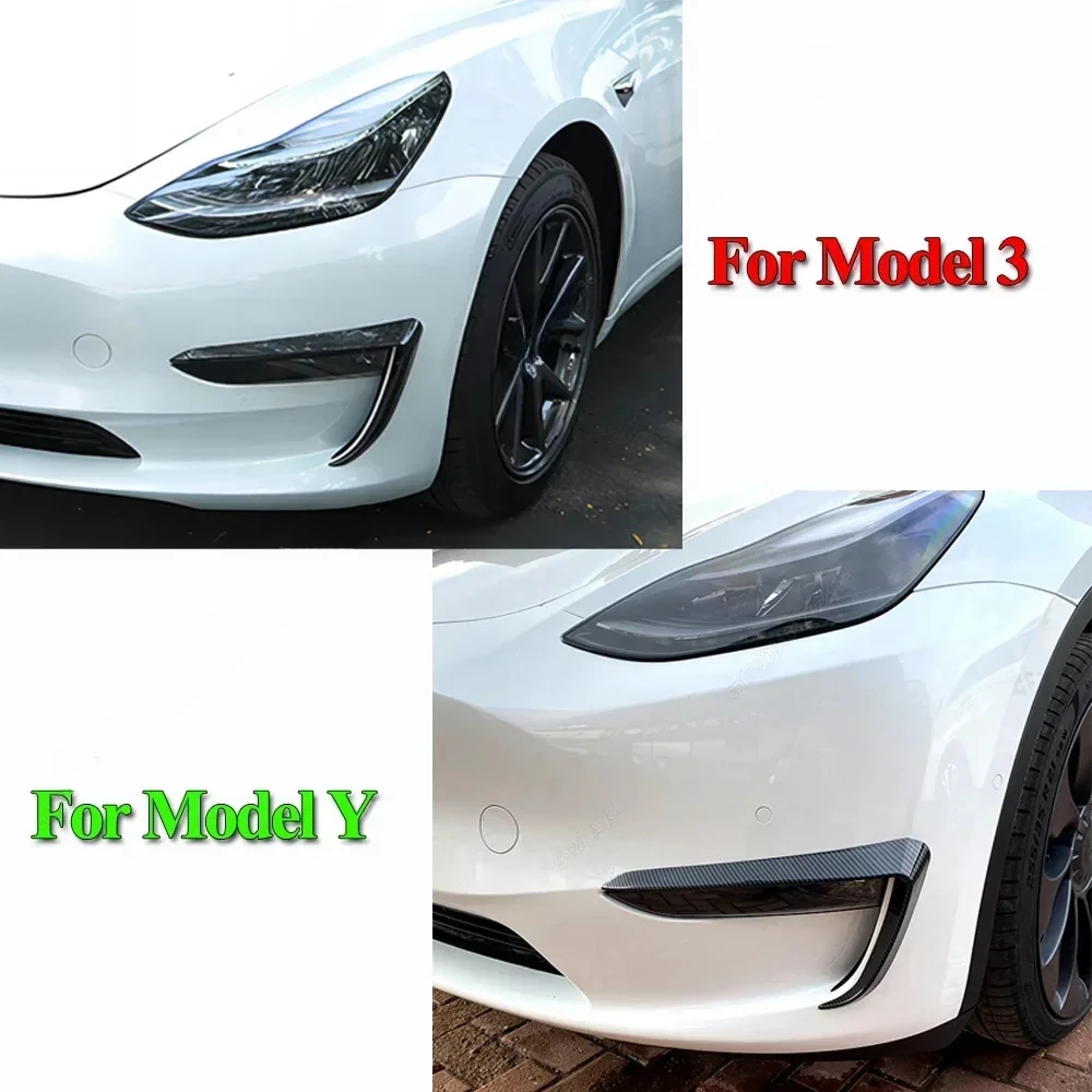 For Tesla Model 3 Y 2017-2024 Car Front Fog Light Cover Body Kit Lamps Blade Trim Spoiler Wind Knife Bumper 2Pcs Auto Tuning