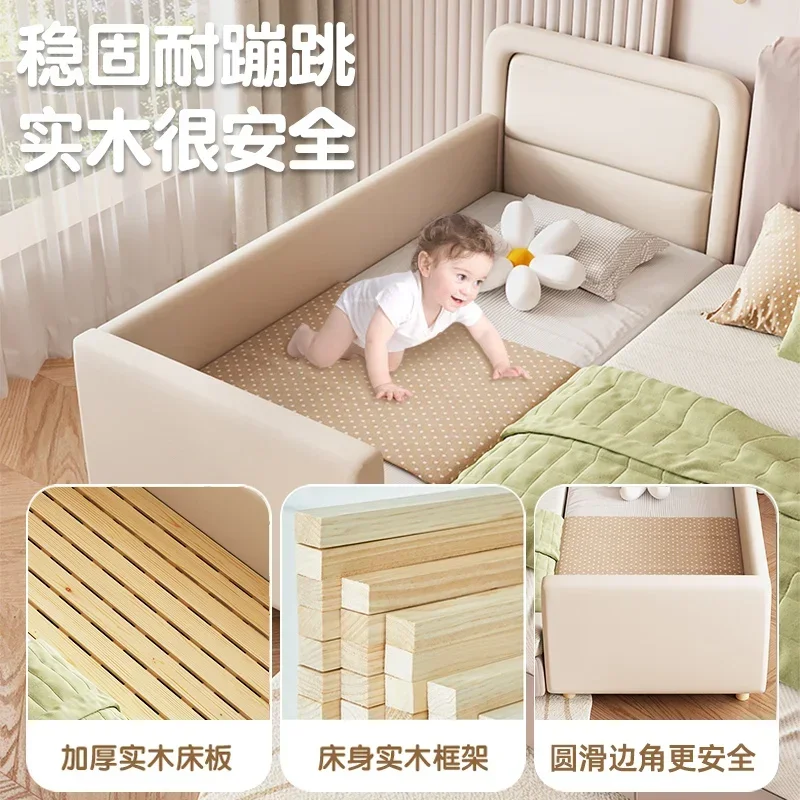 TAO Soft bag splicing artifact queen bed children with guardrail solid wood bed boys and girls widened side bed