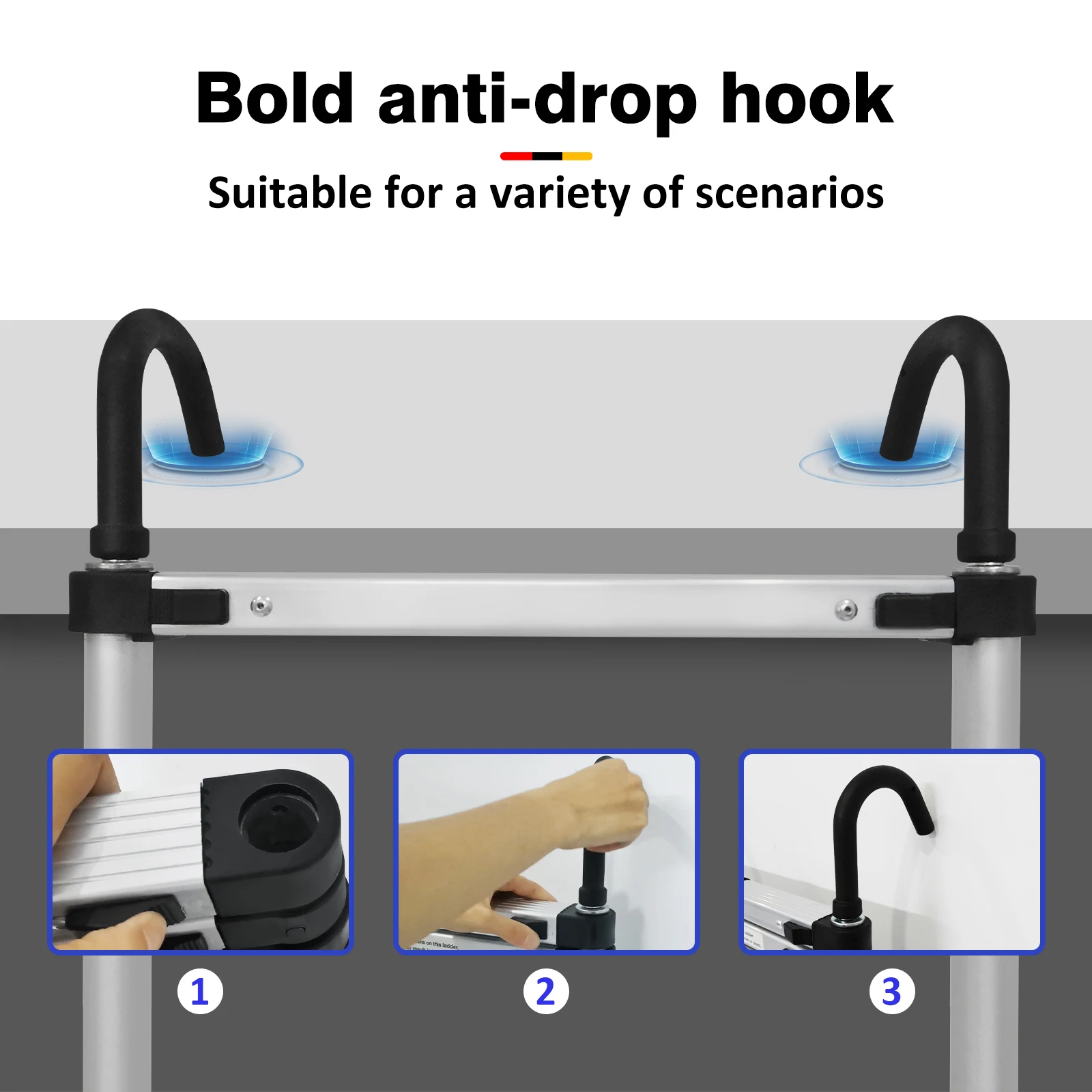 BRIEFNESS 6.2M/20.3FT Multi-Purpose Aluminium Telescopic Ladder W/Detachable Hooks&Extendable Steps,load capacity 150kg,No-slip