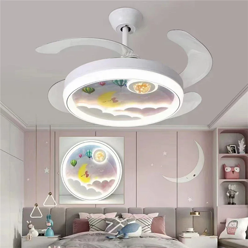 BERTH Nordic Children Stealth Fan Light LED Modern Living room Restaurant Bedroom Ceiling Fan Light Remote Electric Fan Light