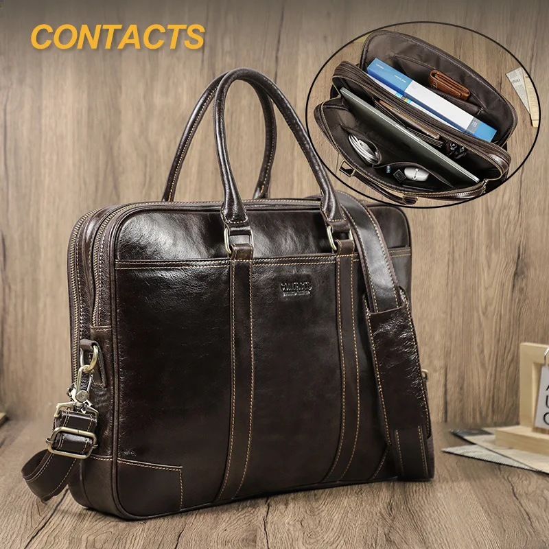 

HTS-MB32 -Large Capacity Leather Briefcase, Casual Compartment, Men's Handbag Suitable for 14.2-inch Crossbody Backpack