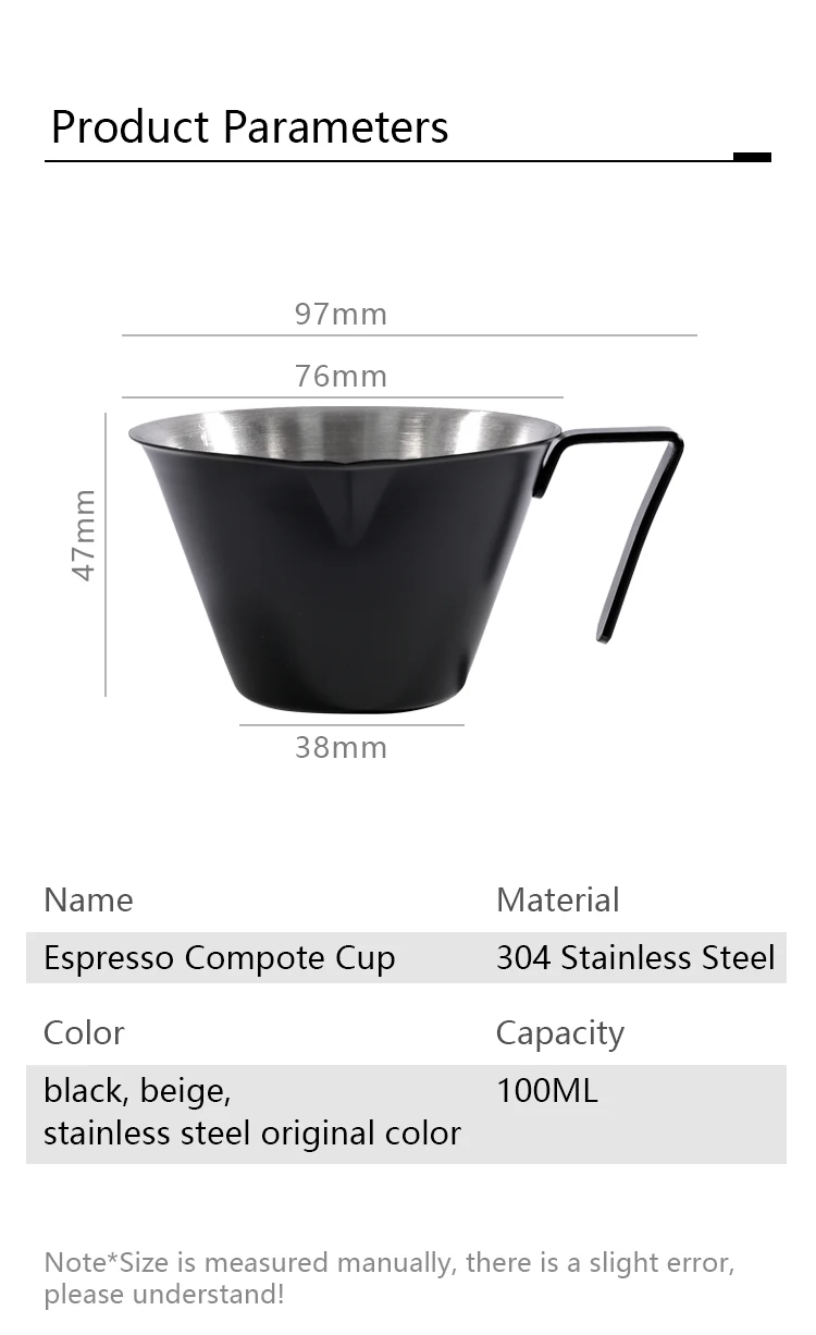 304 Edelstahl Messbecher 100ML Kaffee-Dosierbecher mit Griff Präzisionsskala für Espresso Milch Latte Art Barista-Werkzeug – Detail 9
