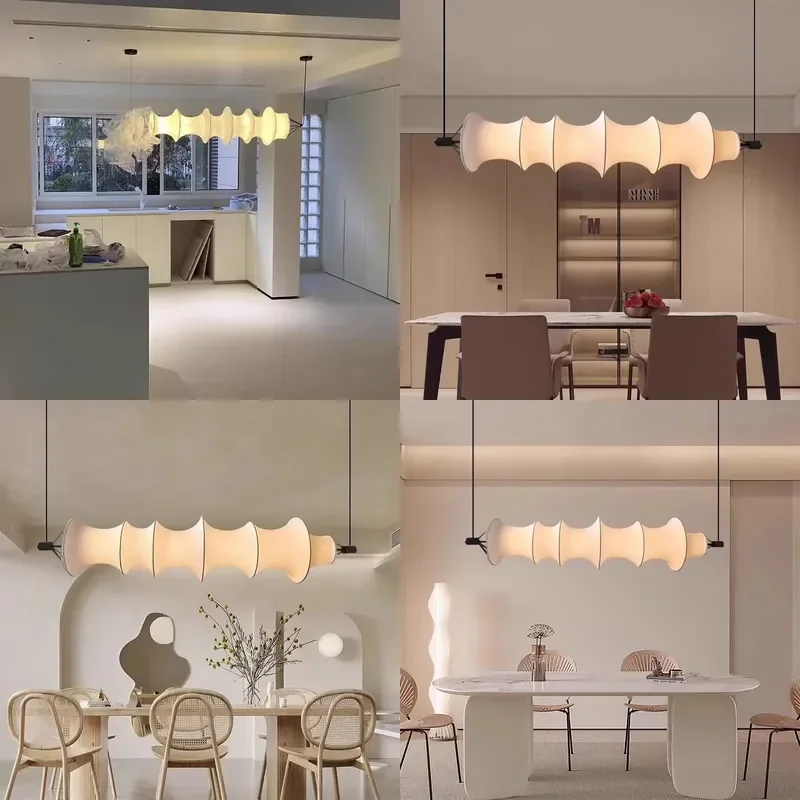 Japanese Wabi Sabi Bamboo Silk Pendant Light Horizontal Bar Lamp for Dining Room Tea House Medieval Style Ceiling Fixture