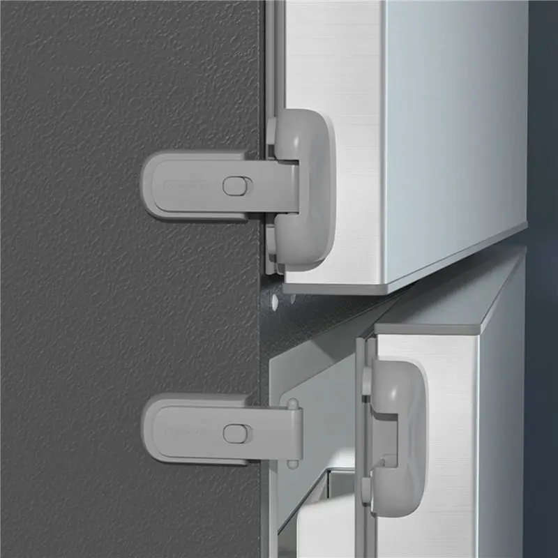 CYGJ-4Pcs Safe Fridge Lock, Child Proof Refrigerator Freezer Door Lock, Protect Refrigerators With Sealing Strips Grey