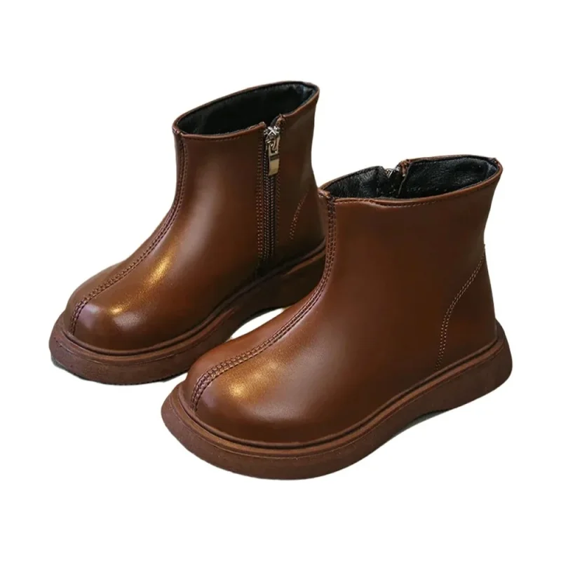 

Новые зимние повседневные детские ботинки на плоской подошве с круглым носком, модные и удобные элегантные женские детские ботинки на молнии