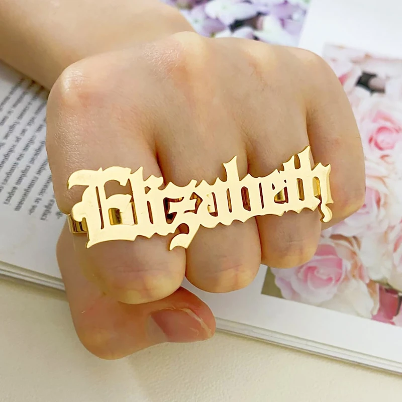 اسم مخصص خاتم المرأة الذهب المفصل الدائري قابل للتعديل كبير 3-4 البنصر مخصص مجوهرات من صلب لا يصدأ حفلة يؤرخ هدية