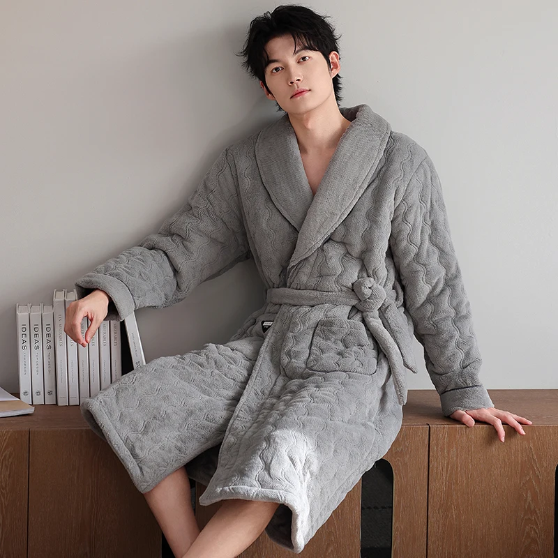 High Quality Men 3 Layer Clip Cotton Bathrobe Male Dressing Gown Pijamas Hombre
