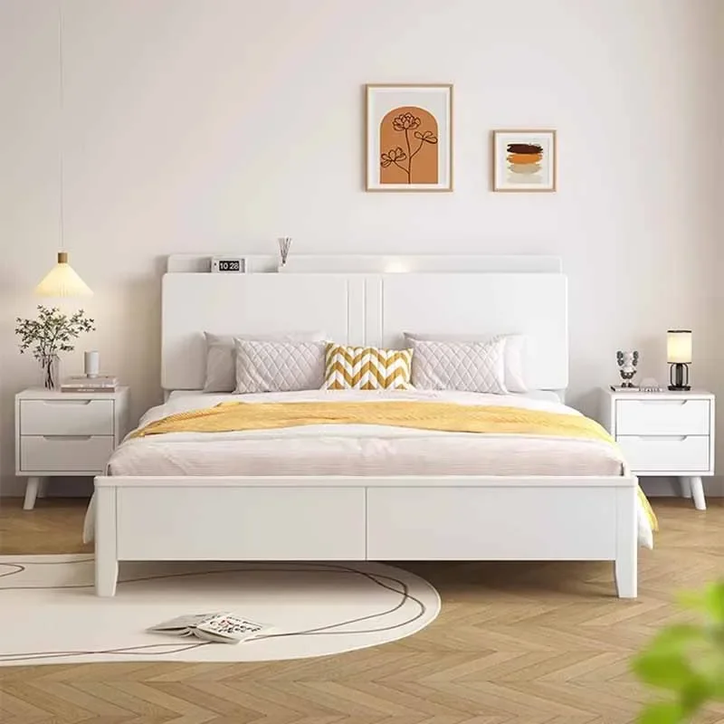 

White High End Storage Space Bed Bedroom Waterproof European Twin Queen Beds Headboard Modern 2 Person Camas De Casal Furniture