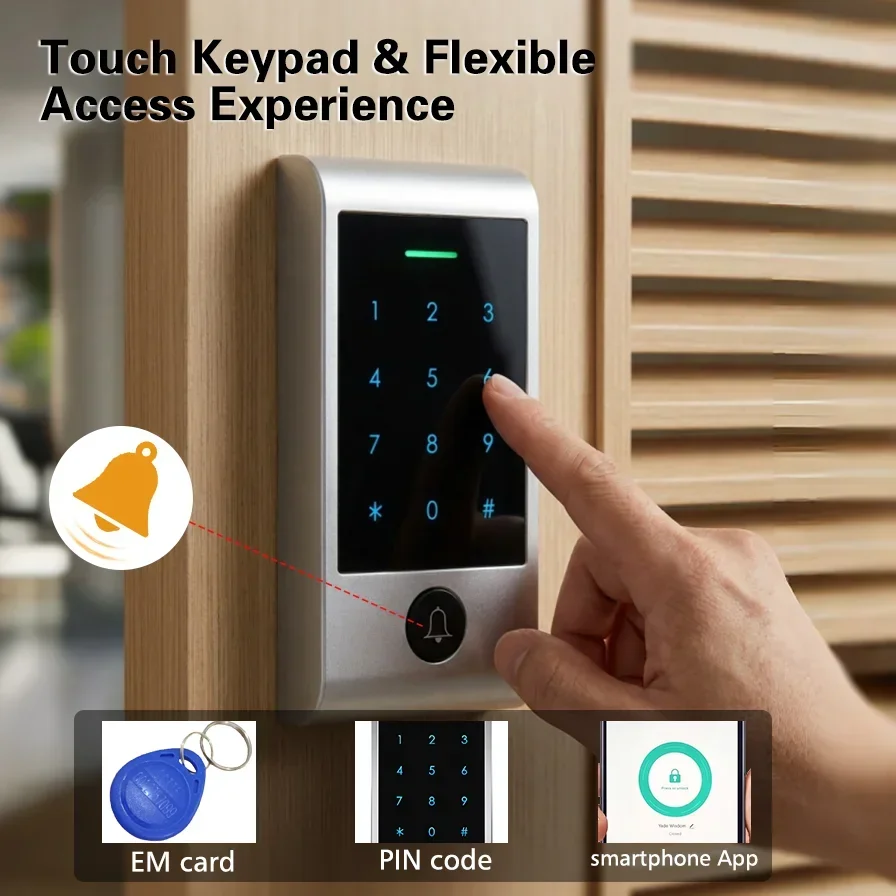 Advanced WIFI Remote Control Touch Keypad Access System with Door Bell Button Waterproof Compatible with Tuya for Home Security view 4