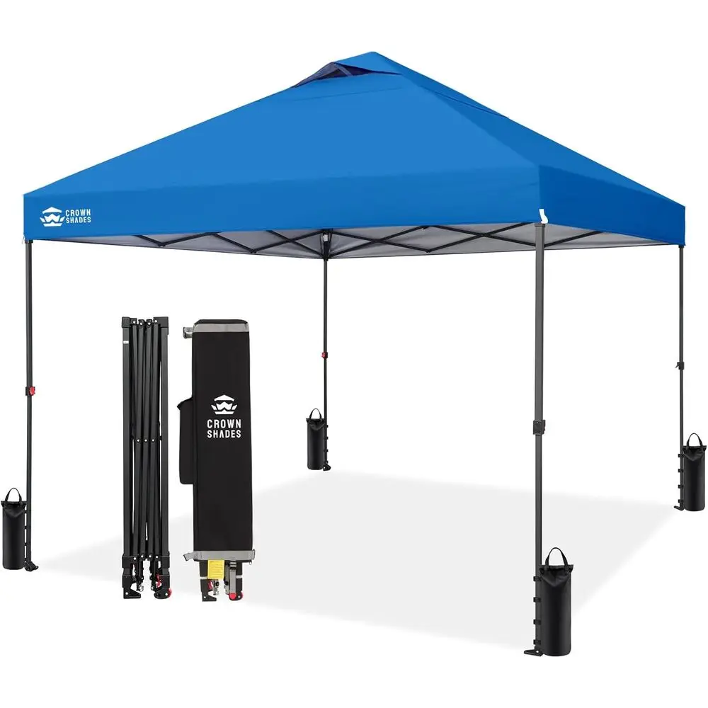 

10x10 Instant Pop-Up Beach Tent with Center Lock and Carry Bag, 8 Stakes, 4 Sand Bags, Blue