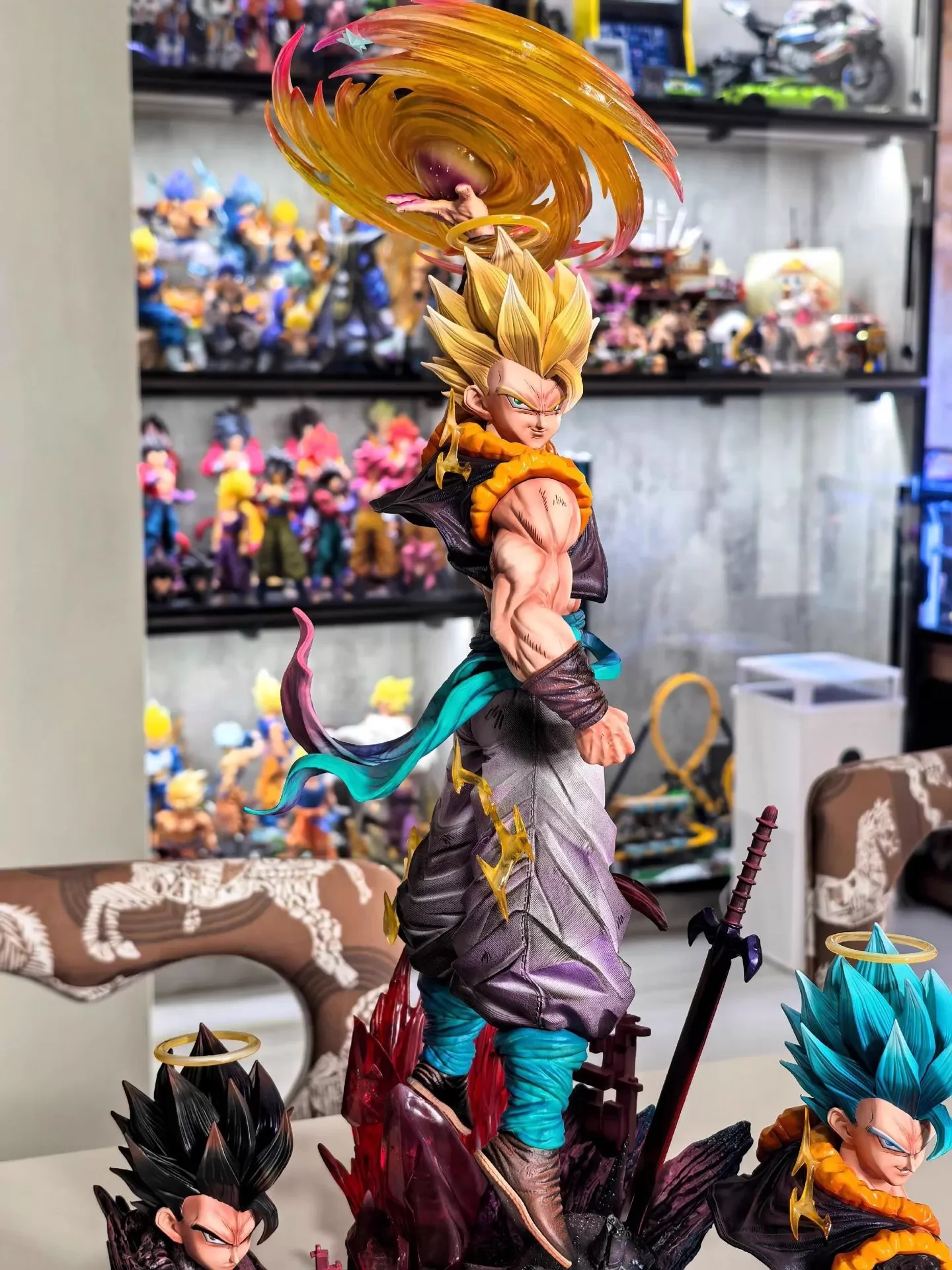 IN STOCK JT Statue 45cm/17.72inch Dragon Ball Z Gogeta Figure 3 Heads Replace Super Saiyan anime Figure Collection Model Toys