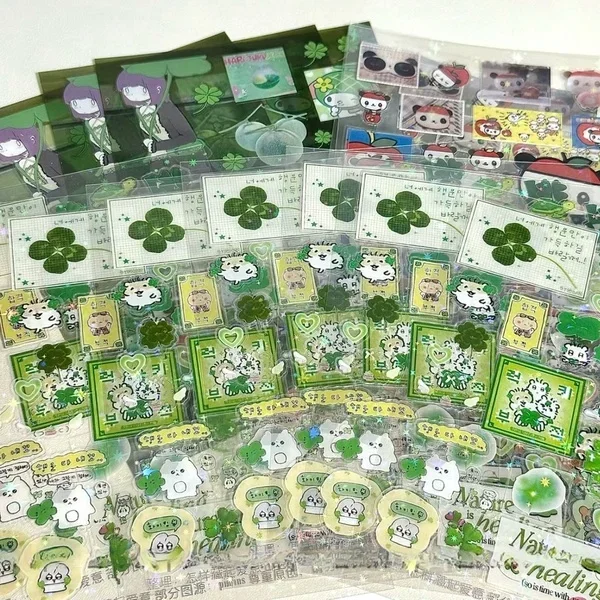 مجموعة Steve Random مكونة من 4 قطع باللون الأخضر بأربع أوراق البرسيم الشفاف على شكل نجمة لامعة وملصقات جورانل ديكو #2