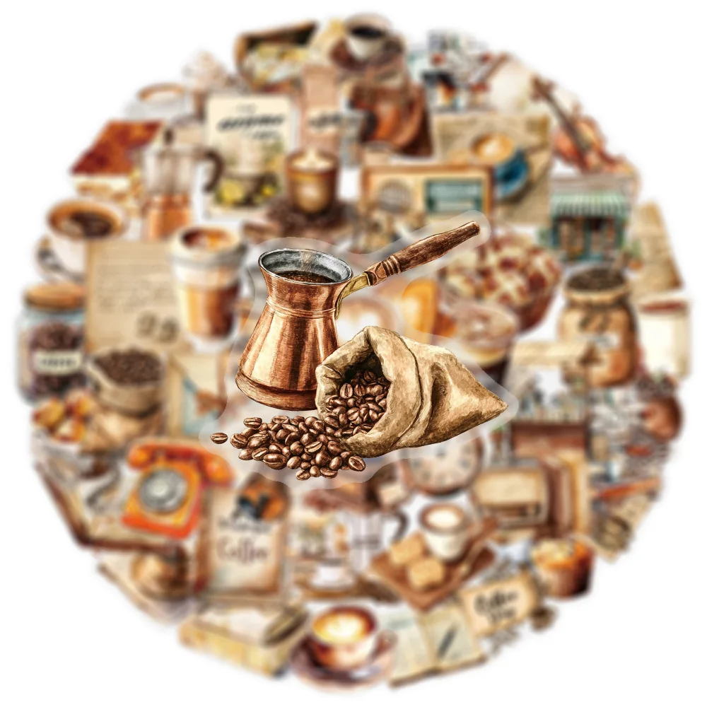 50PCS 레트로 커피 스티커 노트북 전화 기타 스케이트 보드 컴퓨터 워터 컵 방수 데스크탑 장식 스티커