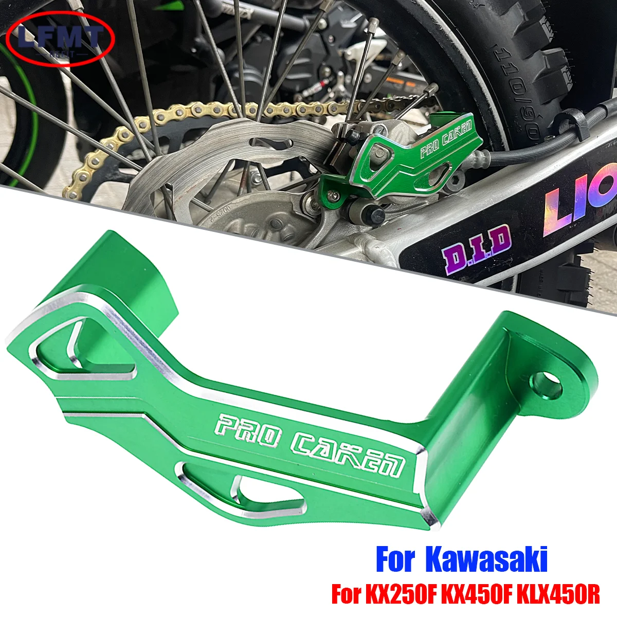 For Kawasaki 2004-2025 CNC Rear Brake Disc Caliper Guard Axle Block Protector KX250 KX450 KX250F KX450F KLX450R Dirt Bike Parts
