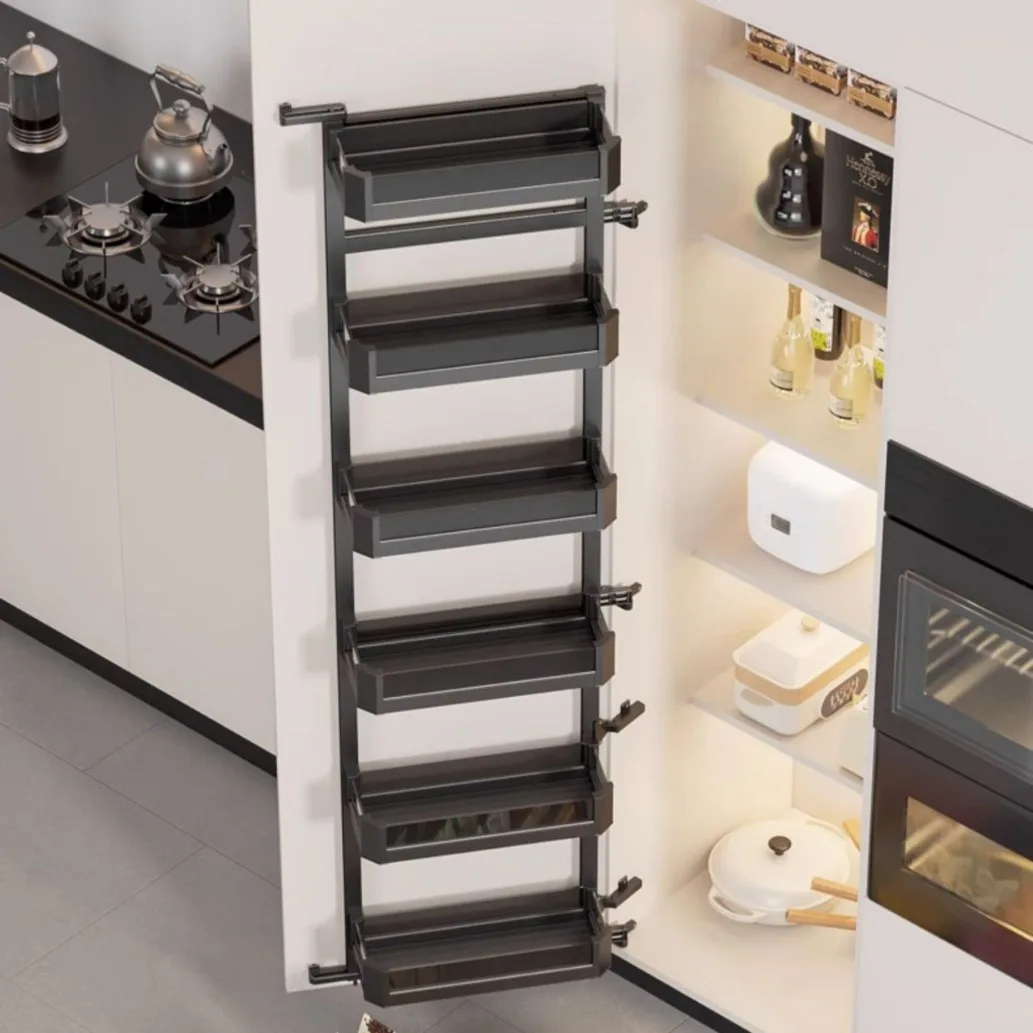 Source Factory Kitchen Cabinet Door Panel Hanging Basket Aluminum Alloy High Cabinet Deep Side Basket Snack Storage Pull